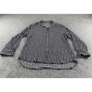 Big Dart Houndstooth Button Down Shirt Womens UK 18 Black White High Low Blouse